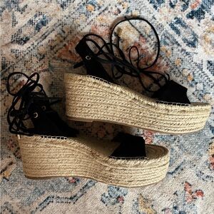 Guess- Black Espadrille Platform Wedge Sandals